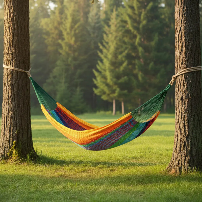 Green Red And Yellow Striped Double Hammock Homeroots Outdoor