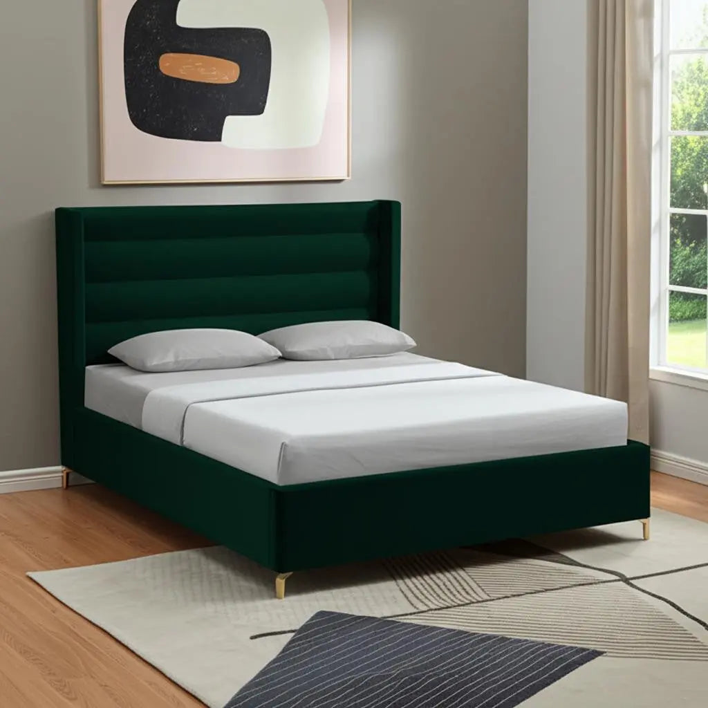 Green Velvet Upholstered Queen Bed Frame Homeroots Bed & Bath