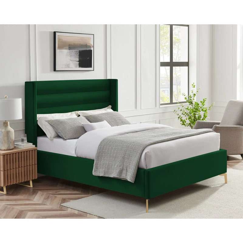Green Velvet Upholstered Queen Bed Frame Homeroots Bed & Bath