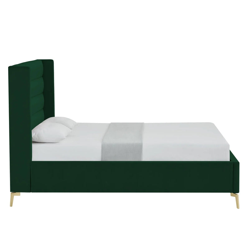 Green Velvet Upholstered Queen Bed Frame Homeroots Bed & Bath