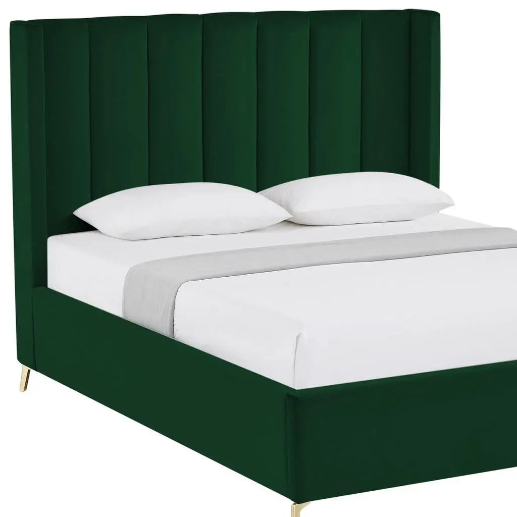 Green Velvet Upholstered Queen Bed Frame Homeroots Bed & Bath