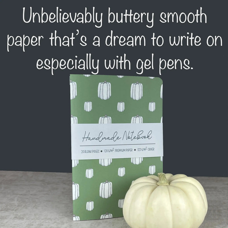 Green White Pumpkins Pattern - A5 ish sizeHandmade Saddle Bound Notebook Art by Erica H