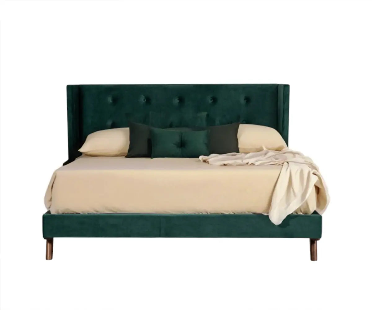 Green Wood And Tufted Velvet King Bed Frame Homeroots Bed & Bath