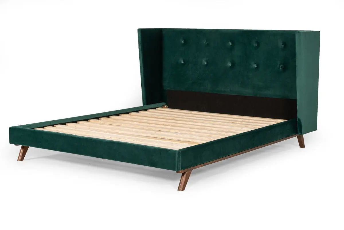 Green Wood And Tufted Velvet King Bed Frame Homeroots Bed & Bath