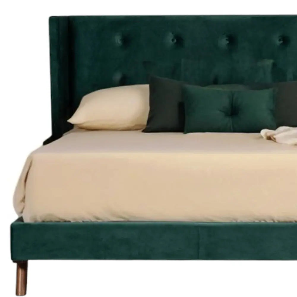 Green Wood And Tufted Velvet King Bed Frame Homeroots Bed & Bath