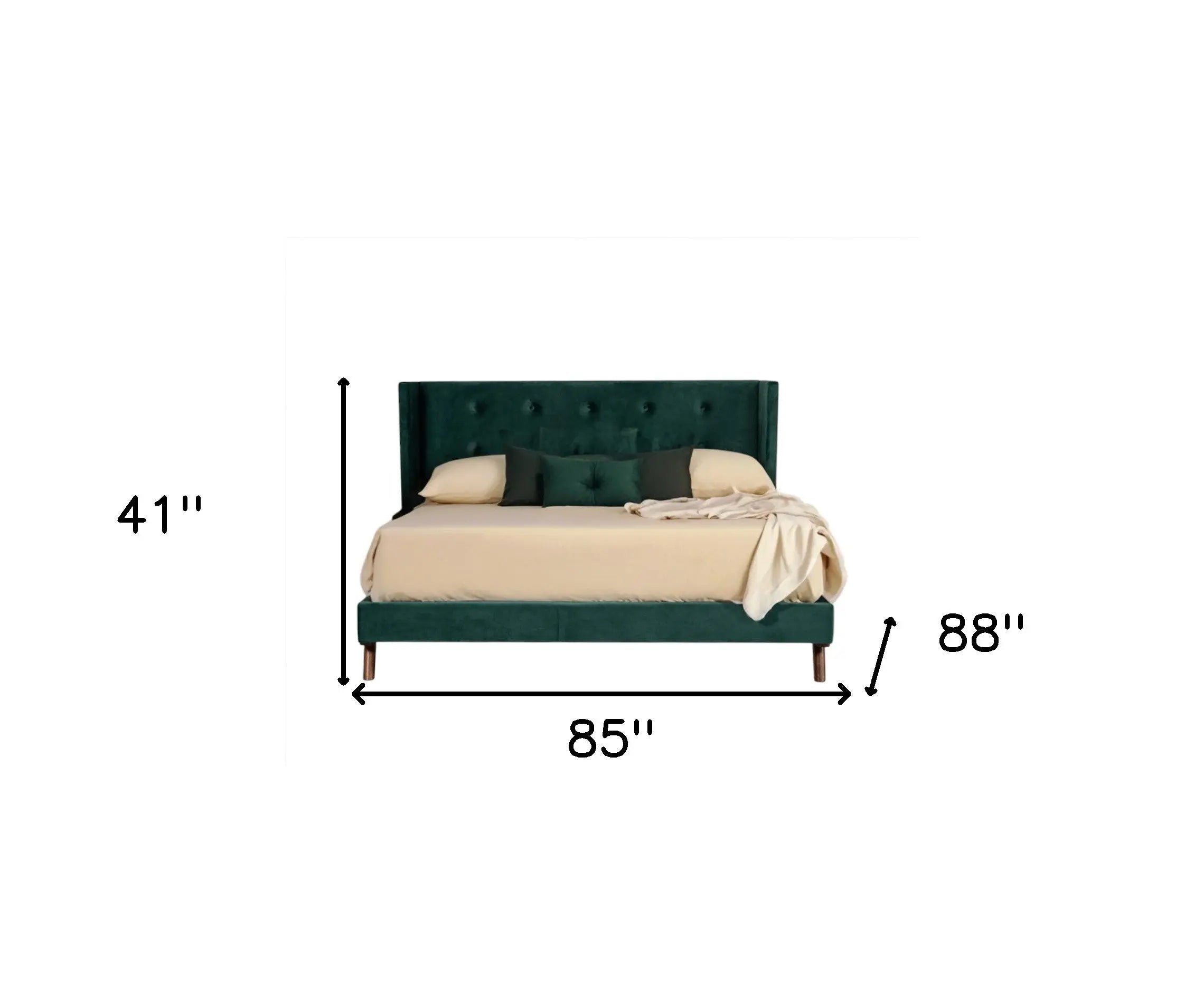 Green Wood And Tufted Velvet King Bed Frame Homeroots Bed & Bath