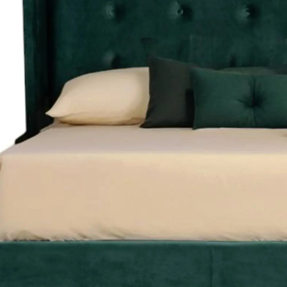 Green Wood And Tufted Velvet King Bed Frame Homeroots Bed & Bath