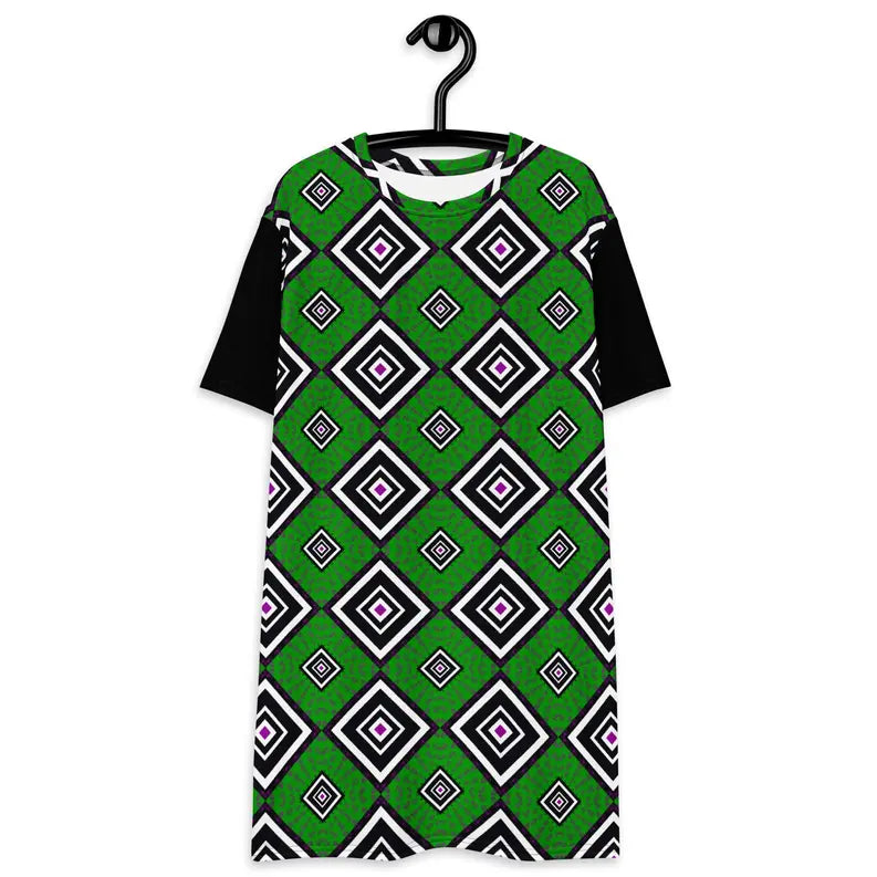 Green and Black African Design Summer T-shirt dress Adirelounge