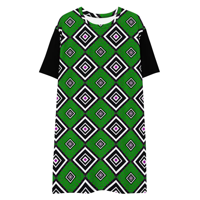 Green and Black African Design Summer T-shirt dress Adirelounge