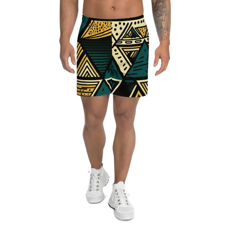 Green and Yellow African Print Athleisure Men's Shorts Adirelounge