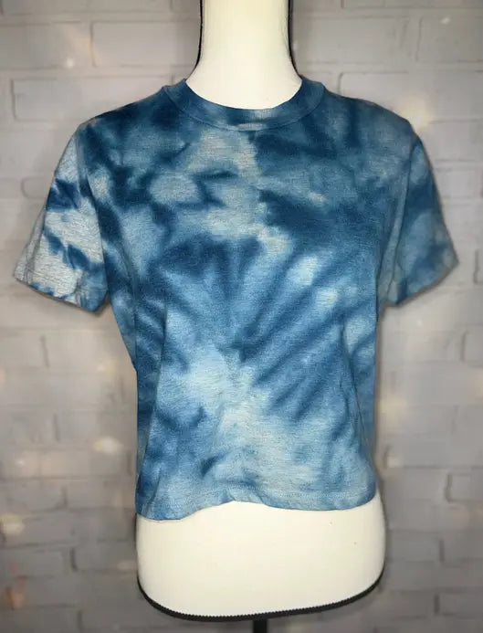Grey and Navy Ice Tie Dye Blank Crop Top The Blended Owl