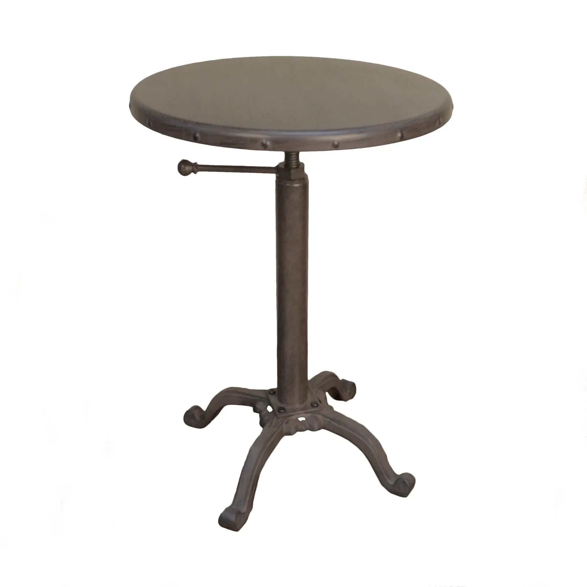 Gunmetal and Brown Iron Height Adjustable Round Pedestal End Table Homeroots Living Room