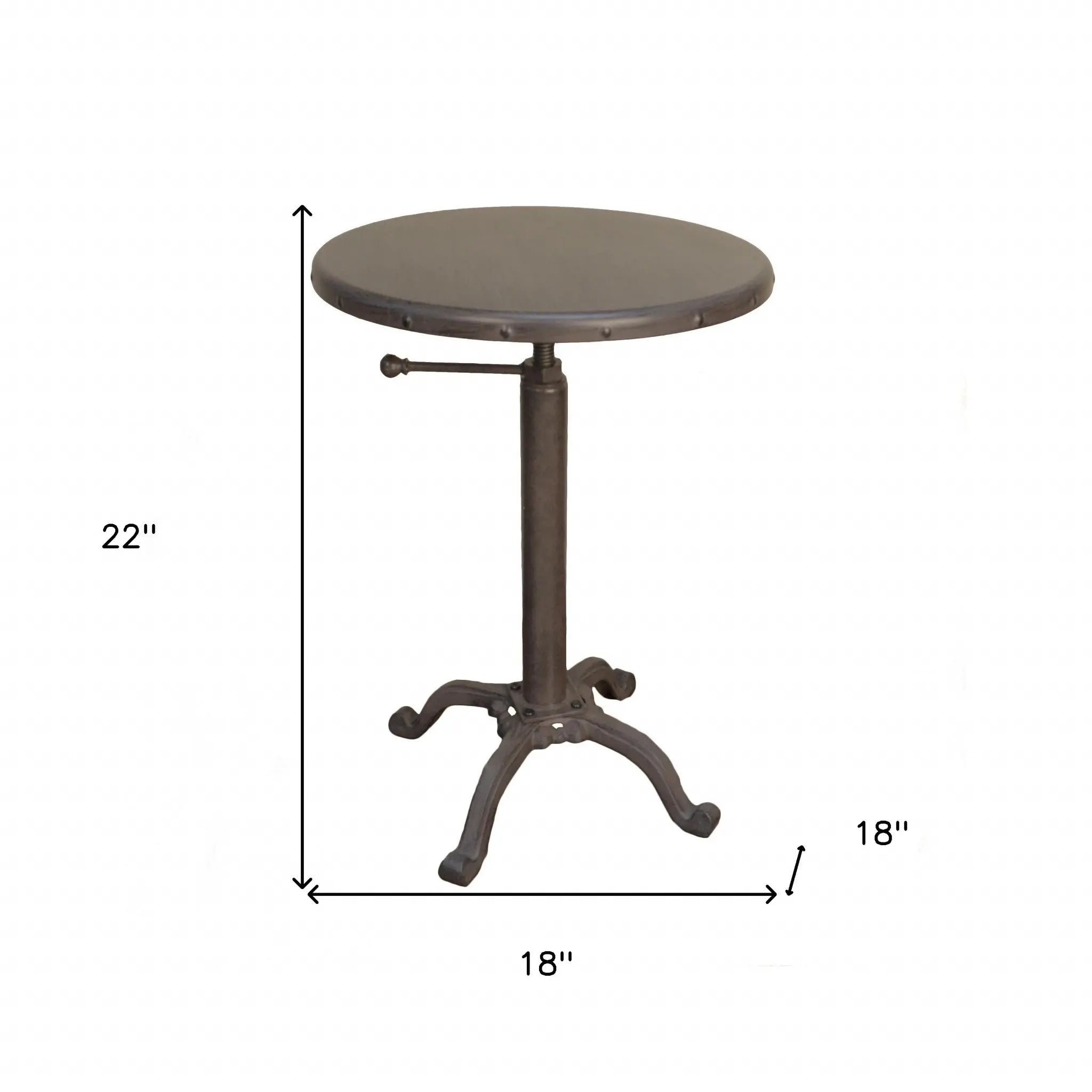 Gunmetal and Brown Iron Height Adjustable Round Pedestal End Table Homeroots Living Room