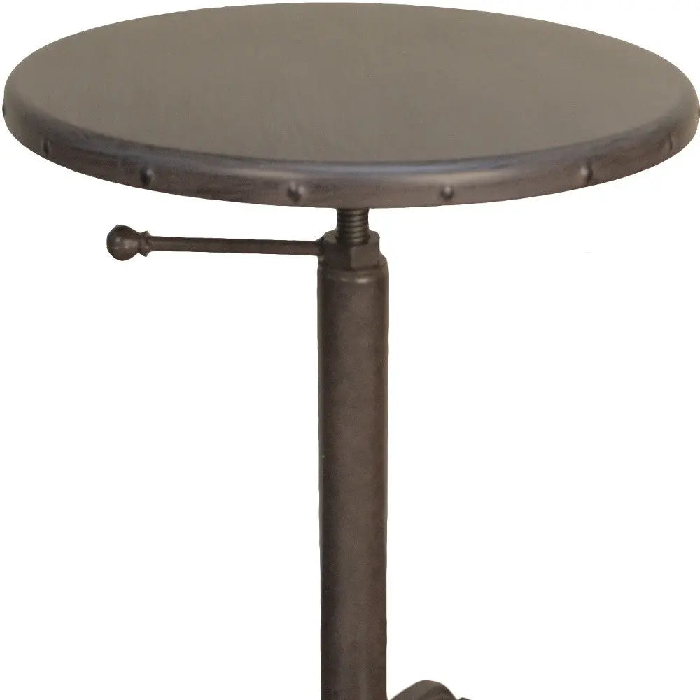 Gunmetal and Brown Iron Height Adjustable Round Pedestal End Table Homeroots Living Room