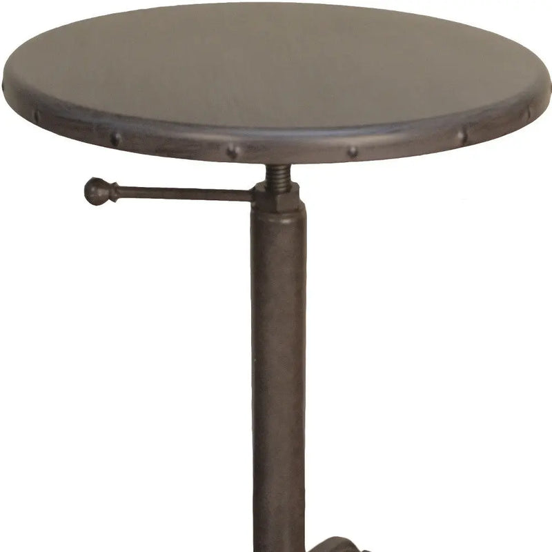 Gunmetal and Brown Iron Height Adjustable Round Pedestal End Table Homeroots Living Room
