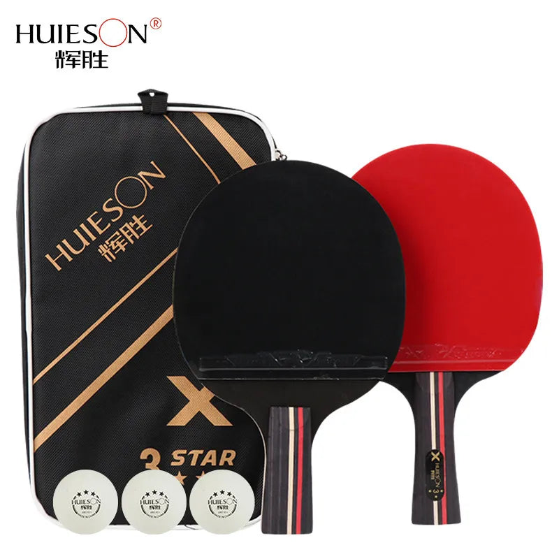 Huieson Table Tennis Racket (2pcs) Double Pimples-In 3 Star Pingpong Paddle Racket Set With Bag  (No Ball)