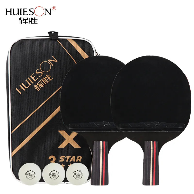 Huieson Table Tennis Racket (2pcs) Double Pimples-In 3 Star Pingpong Paddle Racket Set With Bag (No Ball) 2 short