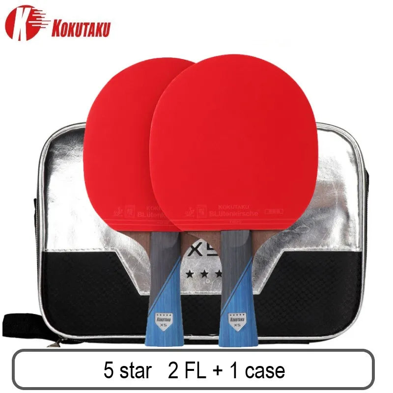 KOKUTAKU ITTF professional 4/5/6 Star ping pong racket Carbon table tennis racket bat paddle set pimples in rubber with bag 5star 2 FL