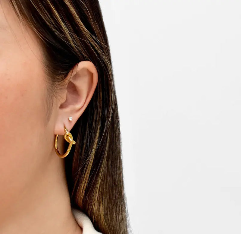 HARPER GOLD KNOT HOOP EARRINGS Mai Desiree
