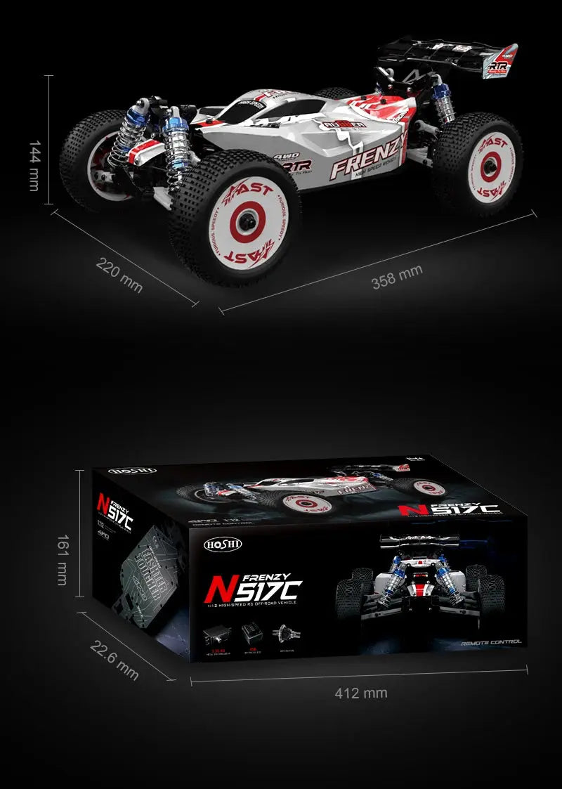 HOSHI N517C Frenzy 1/12 Scale Brushless Full Scale 4WD 70KM/H Rc Car High Speed Racing Truck Vehicle RTR 2XBATTERY Version GreatEagleInc