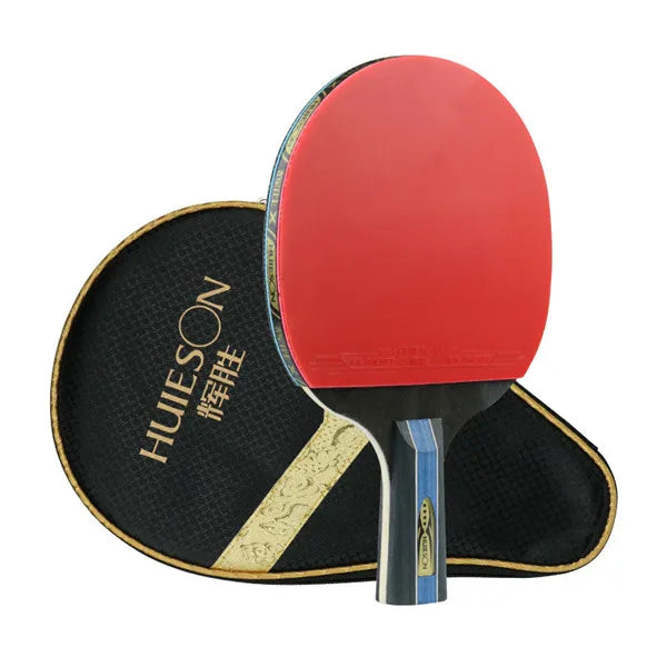 Huieson 7 Ply Pure Wood Table Tennis Racket Double Face Pimples-in Sticky Rubber 4 Star Ping Pong Paddle Bat for New Learners Short Handle
