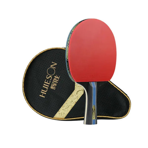 Huieson 7 Ply Pure Wood Table Tennis Racket Double Face Pimples-in Sticky Rubber 4 Star Ping Pong Paddle Bat for New Learners Long Handle