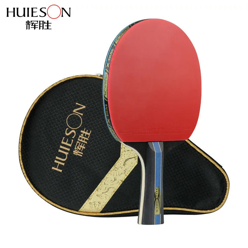 Huieson 7 Ply Pure Wood Table Tennis Racket Double Face Pimples-in Sticky Rubber 4 Star Ping Pong Paddle Bat for New Learners