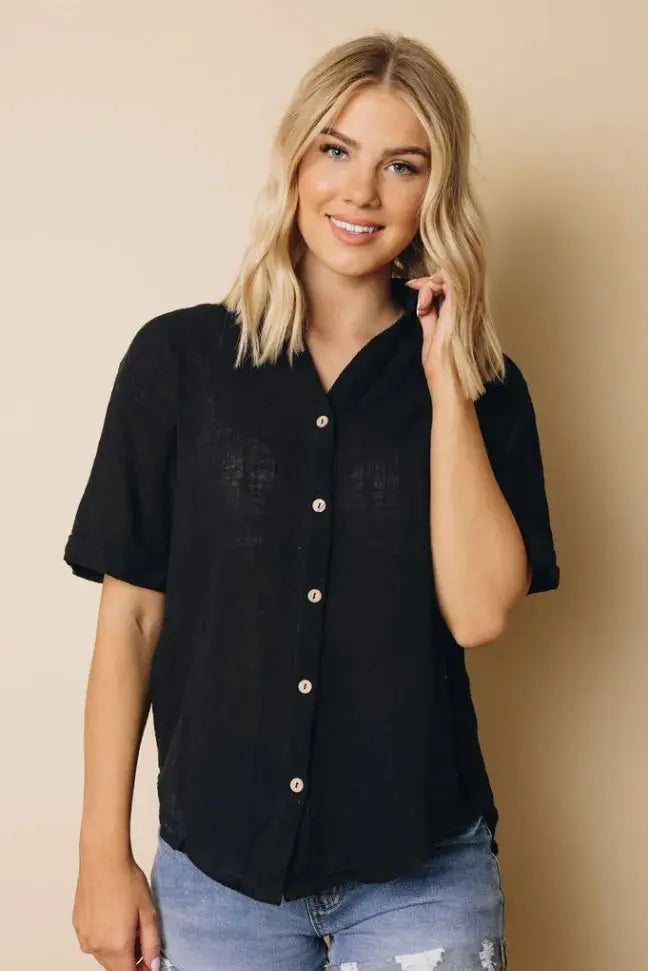 Hale Button Short Sleeve Shirt Stay Warm in Style