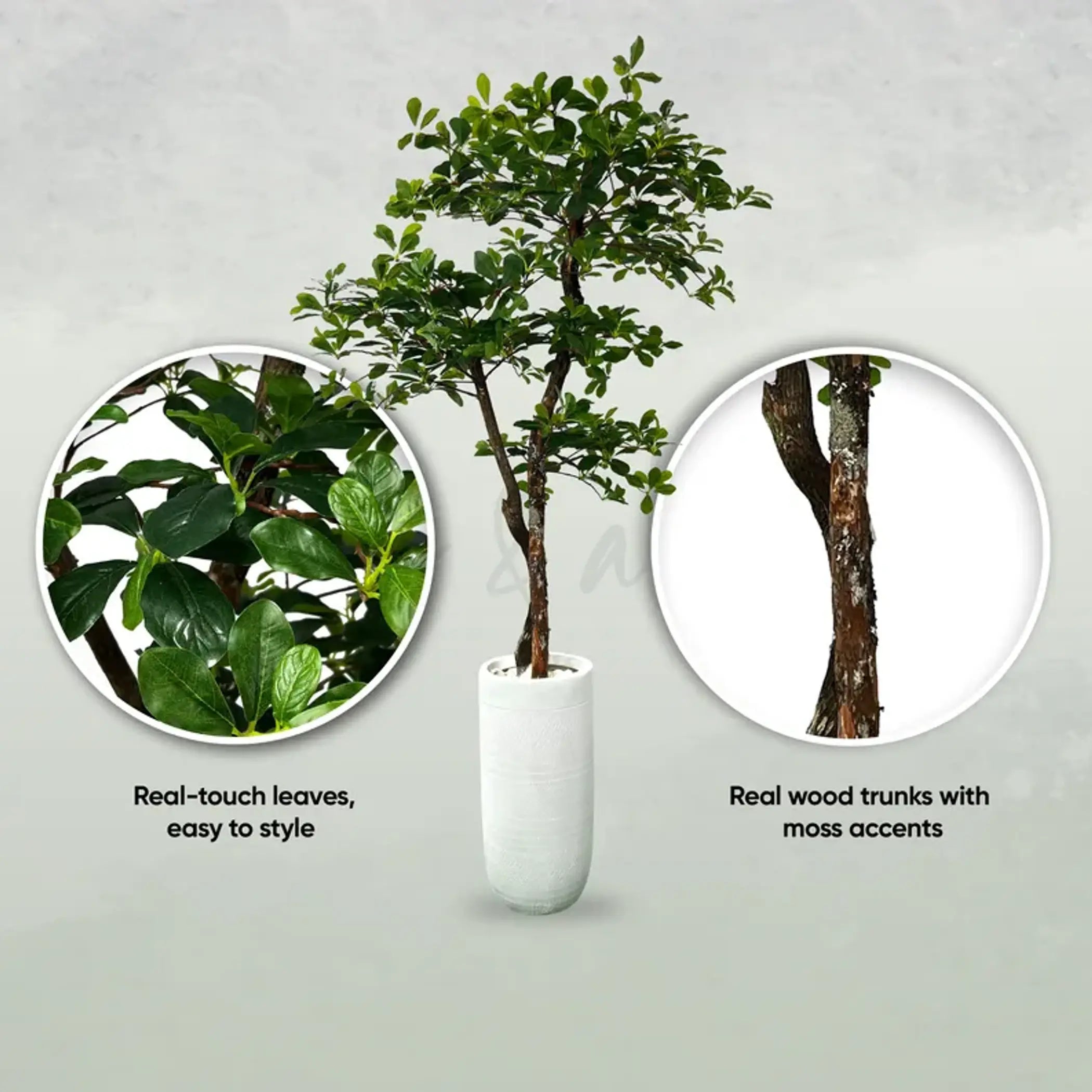 Handmade 5' Black Olive Leaf Artificial Tree with Ethically Sourced Real Wood Trunks United Supply Industries