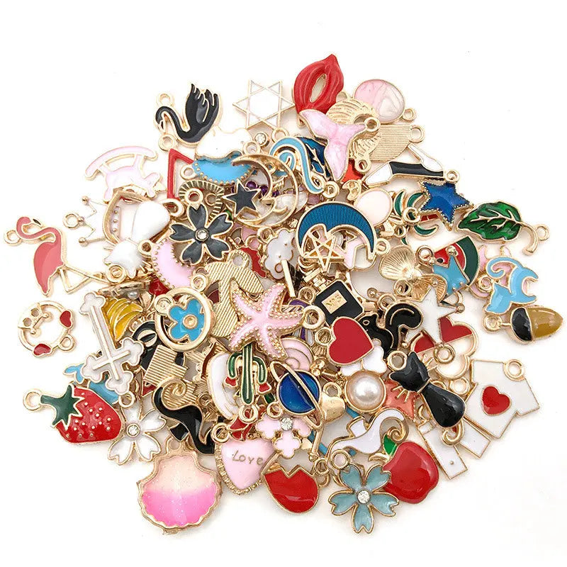 Handmade Diy Ornament Accessories Oil Dripping Alloy Small Pendant Mixed 100 Bracelet Pendant Accessories Material Accessories