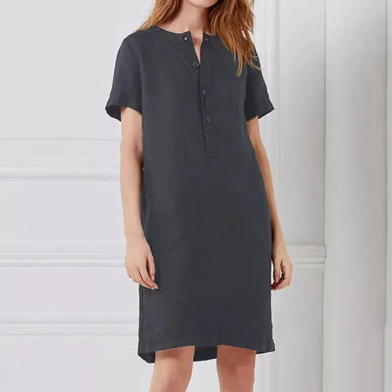 Handmade Dress - 100% Linen Casual Button Design Dress Pawsome Pet
