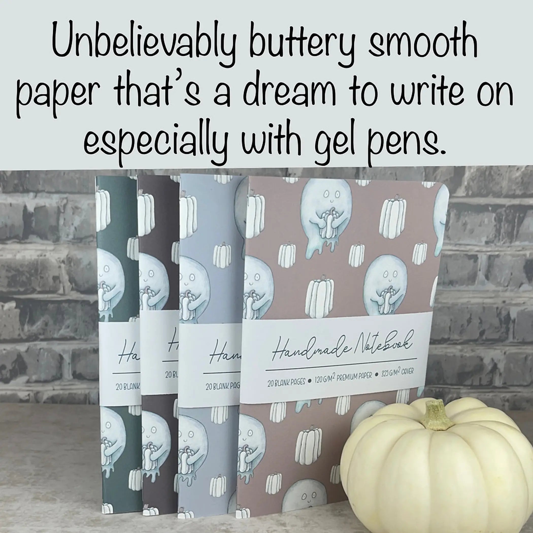 Handmade Saddle Bound Notebooks- Pumpkin  & Ghosts Pattern - 4 Notebook Bundle Art by Erica H