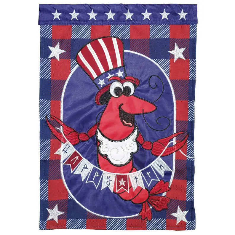 Happy 4Th Crawfish Double Applique Garden Flag Dicksons Inc