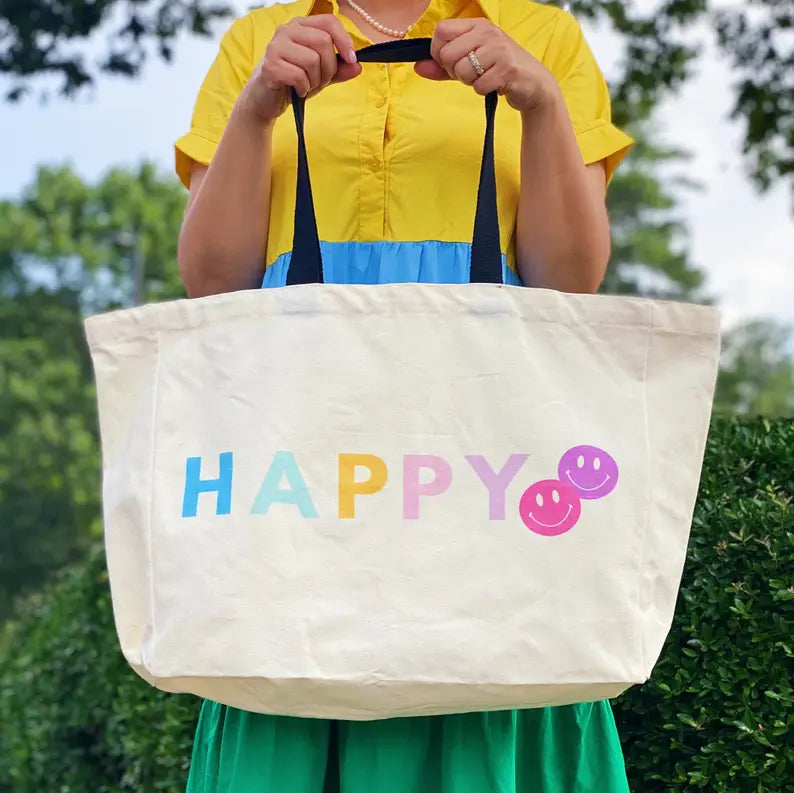 Happy And Smile Canvas Tote Ellison+Young