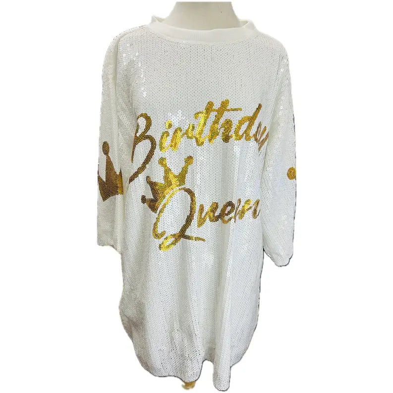Happy Birthday Queen Sequins Short Sleeve Dress Beyond Envy