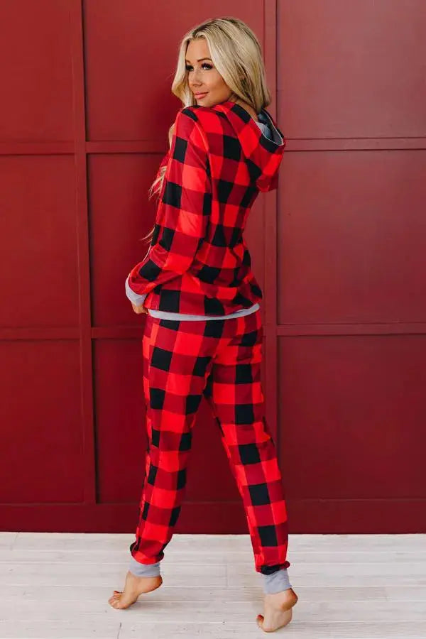 Happy Holiday Plaid Hooded PJ Set Stay Warm in Style