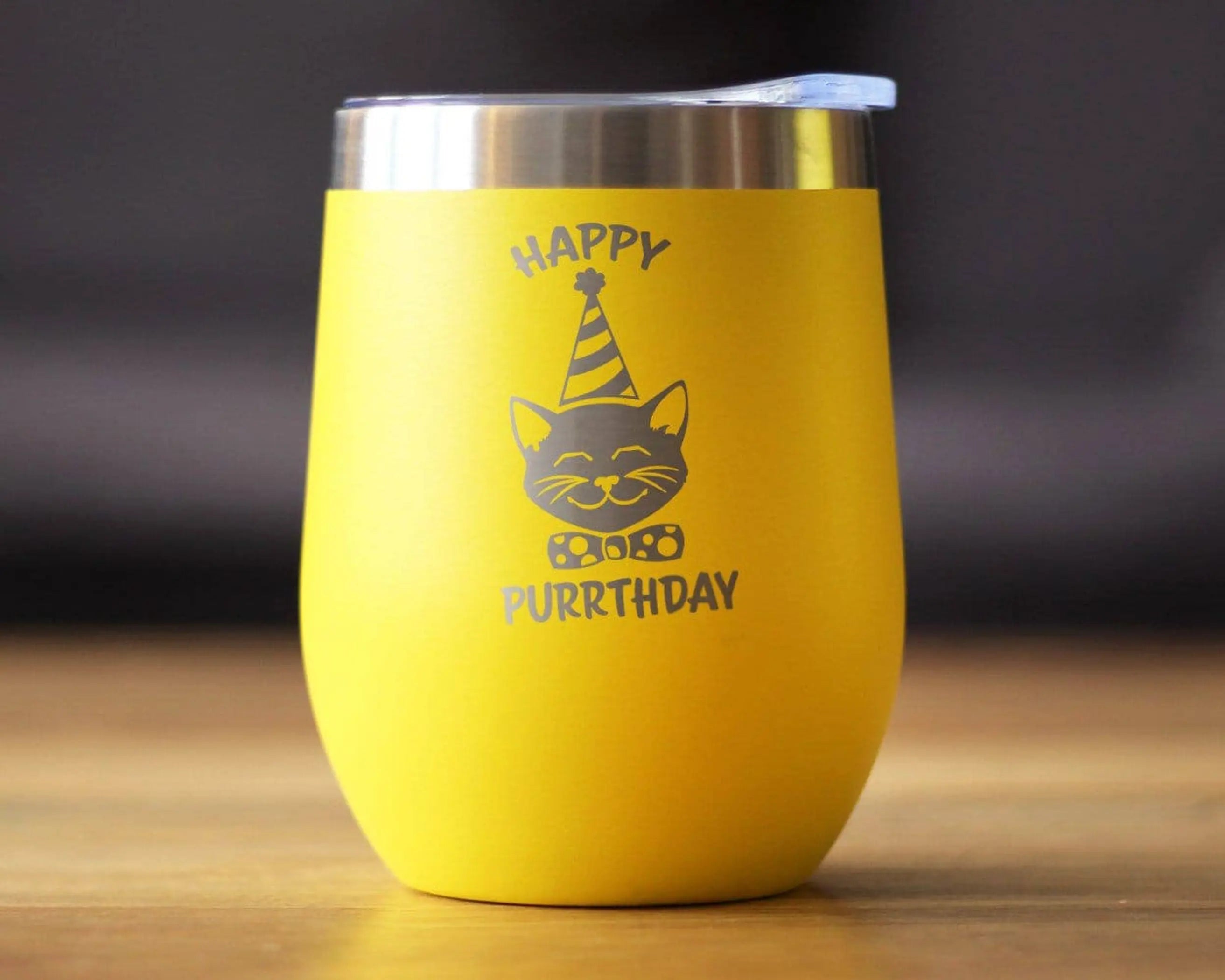 Happy Purrthday Insulated Wine Tumbler - Cat Birthday Gifts Bevvee