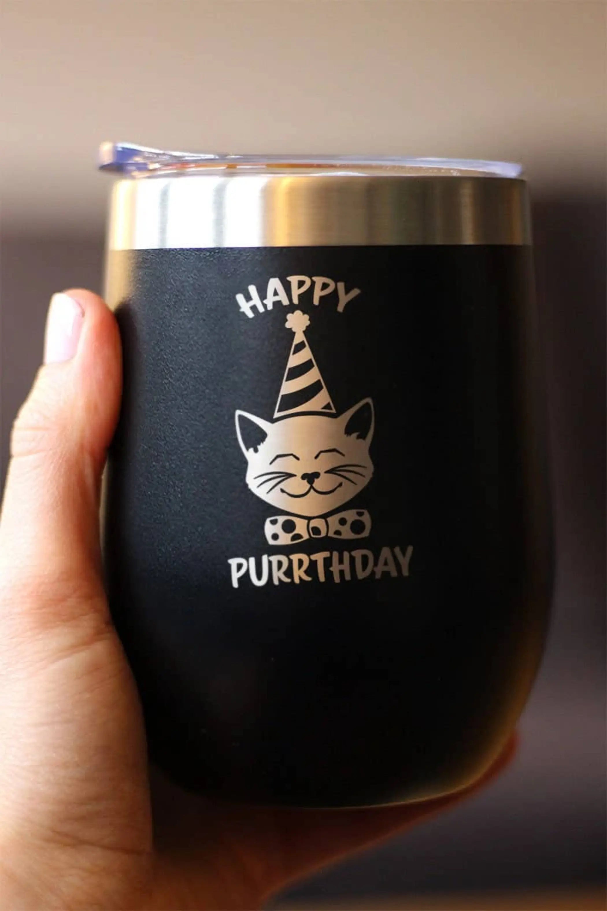Happy Purrthday Insulated Wine Tumbler - Cat Birthday Gifts Bevvee