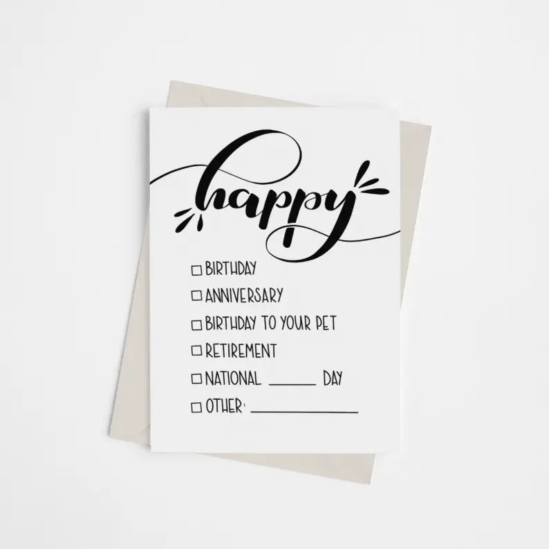 "Happy.." Checklist - Greeting Card Black Cat Bazaar
