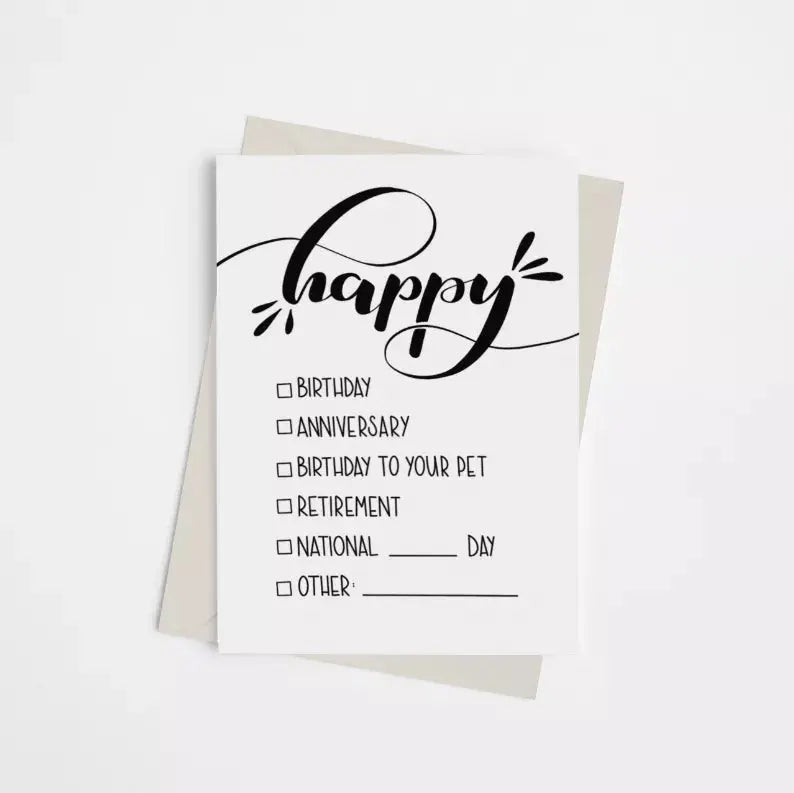 "Happy.." Checklist - Greeting Card Black Cat Bazaar