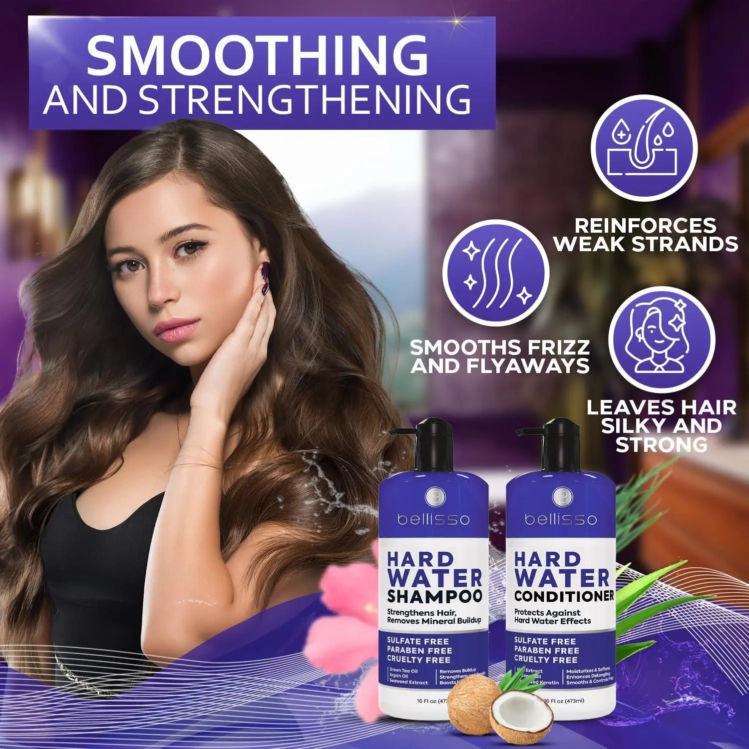 Hard Water Shampoo and Conditioner Set   Sulfate Free Hair Care Products for Women and Men   Moisturizing Treatment with Chelating Properties for a Deep Clean   Remover for Cleansing Mineral Build Up Bellisso