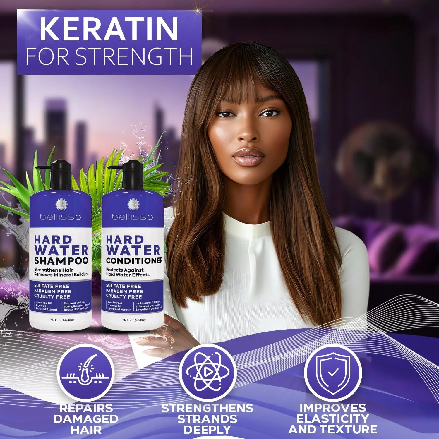 Hard Water Shampoo and Conditioner Set   Sulfate Free Hair Care Products for Women and Men   Moisturizing Treatment with Chelating Properties for a Deep Clean   Remover for Cleansing Mineral Build Up Bellisso