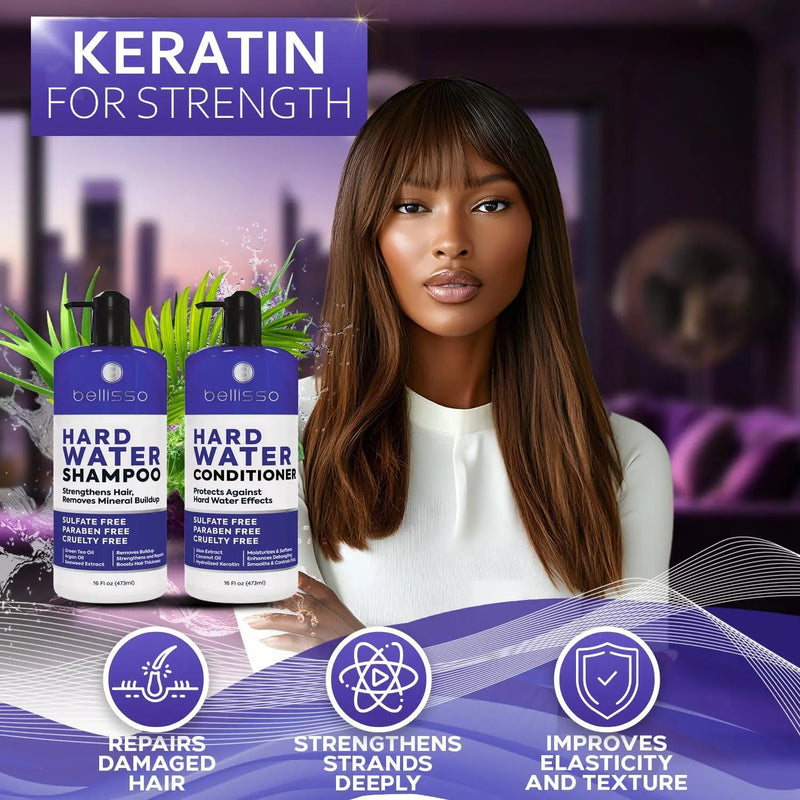Hard Water Shampoo and Conditioner Set   Sulfate Free Hair Care Products for Women and Men   Moisturizing Treatment with Chelating Properties for a Deep Clean   Remover for Cleansing Mineral Build Up Bellisso