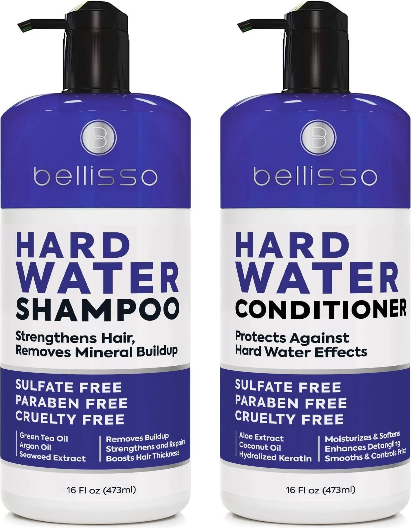 Hard Water Shampoo and Conditioner Set   Sulfate Free Hair Care Products for Women and Men   Moisturizing Treatment with Chelating Properties for a Deep Clean   Remover for Cleansing Mineral Build Up Bellisso
