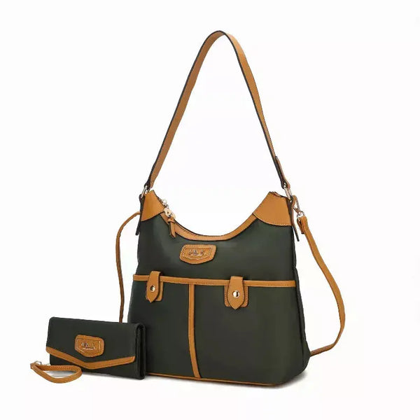 Harper Nylon Hobo Shoulder Handbag with Matching Wallet MKF Collection by Mia K.