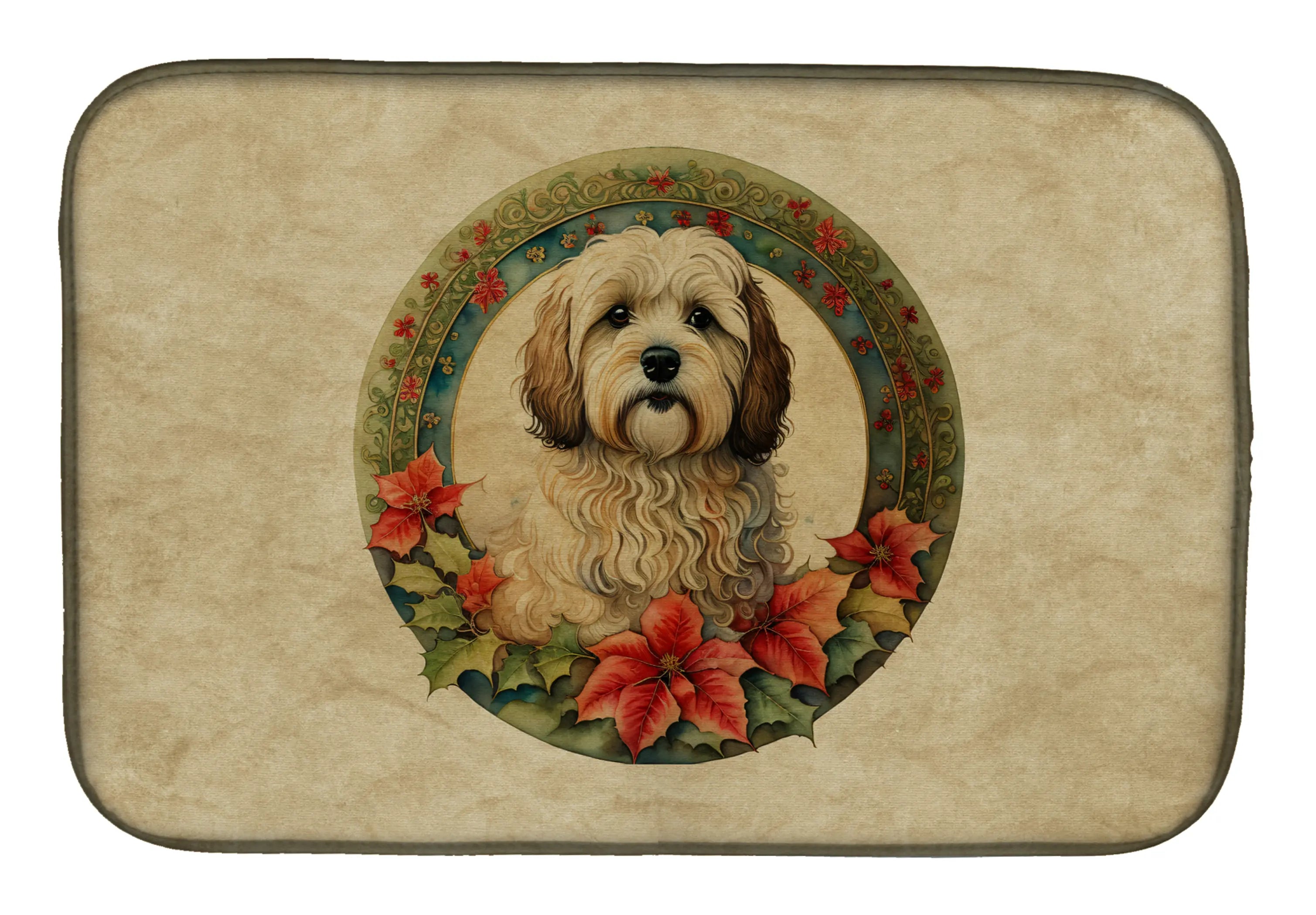 Havanese Christmas Flowers Dish Drying Mat Caroline's Treasures