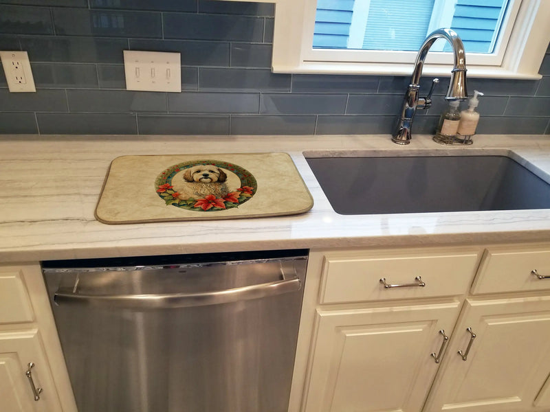 Havanese Christmas Flowers Dish Drying Mat Caroline's Treasures