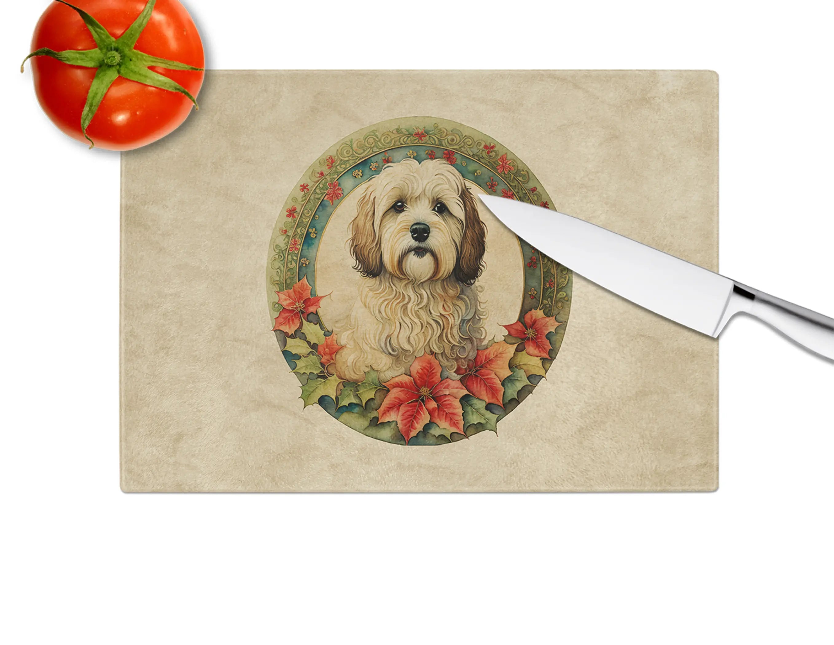 Havanese Christmas Flowers Glass Cutting Board Caroline's Treasures