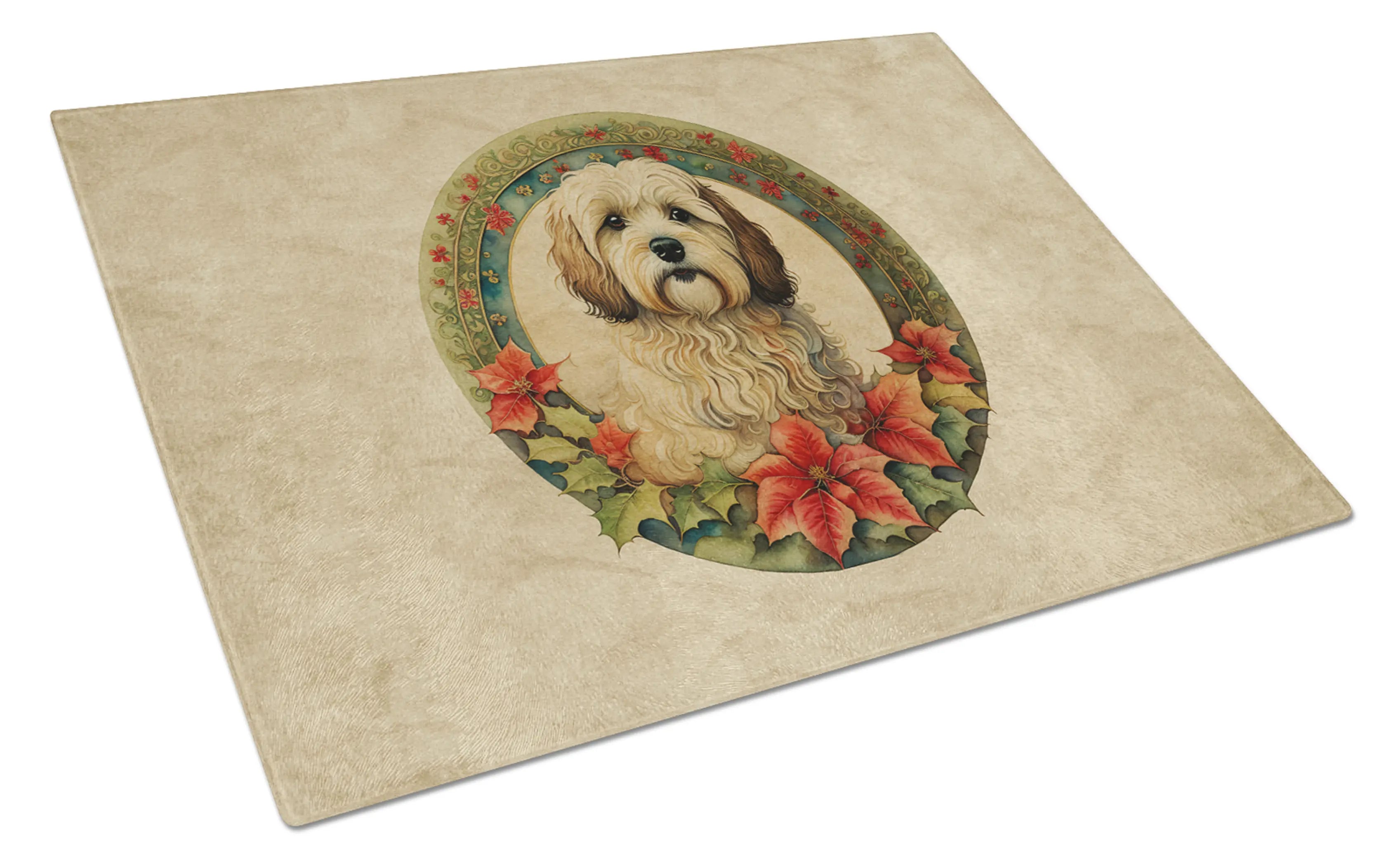 Havanese Christmas Flowers Glass Cutting Board Caroline's Treasures