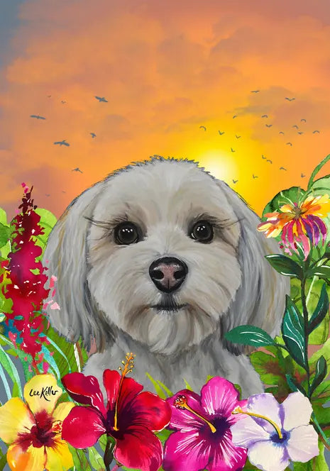 Havanese Cream - Hippie Hound Studios Tropical Summer  House and Garden Flags Best of Breed